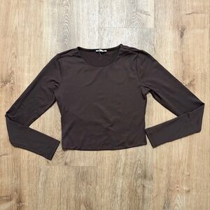 LILY LOVES | Women's Brown Long Sleeve Crop Smoothing Fitted Crop Top, Size XS